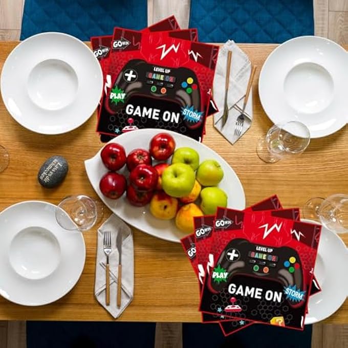 PACK OF 24 GAMING NAPKINS, 33 X 33 CM VIDEO GAME NAPKINS, GAMING BIRTHDAY NAPKINS, COLOURFUL DISPOSABLE GAMING BIRTHDAY PARTY NAPKINS, GAME PARTY NAPKINS, CHILDREN'S BIRTHDAY, DECORATION GAMER - Image 3